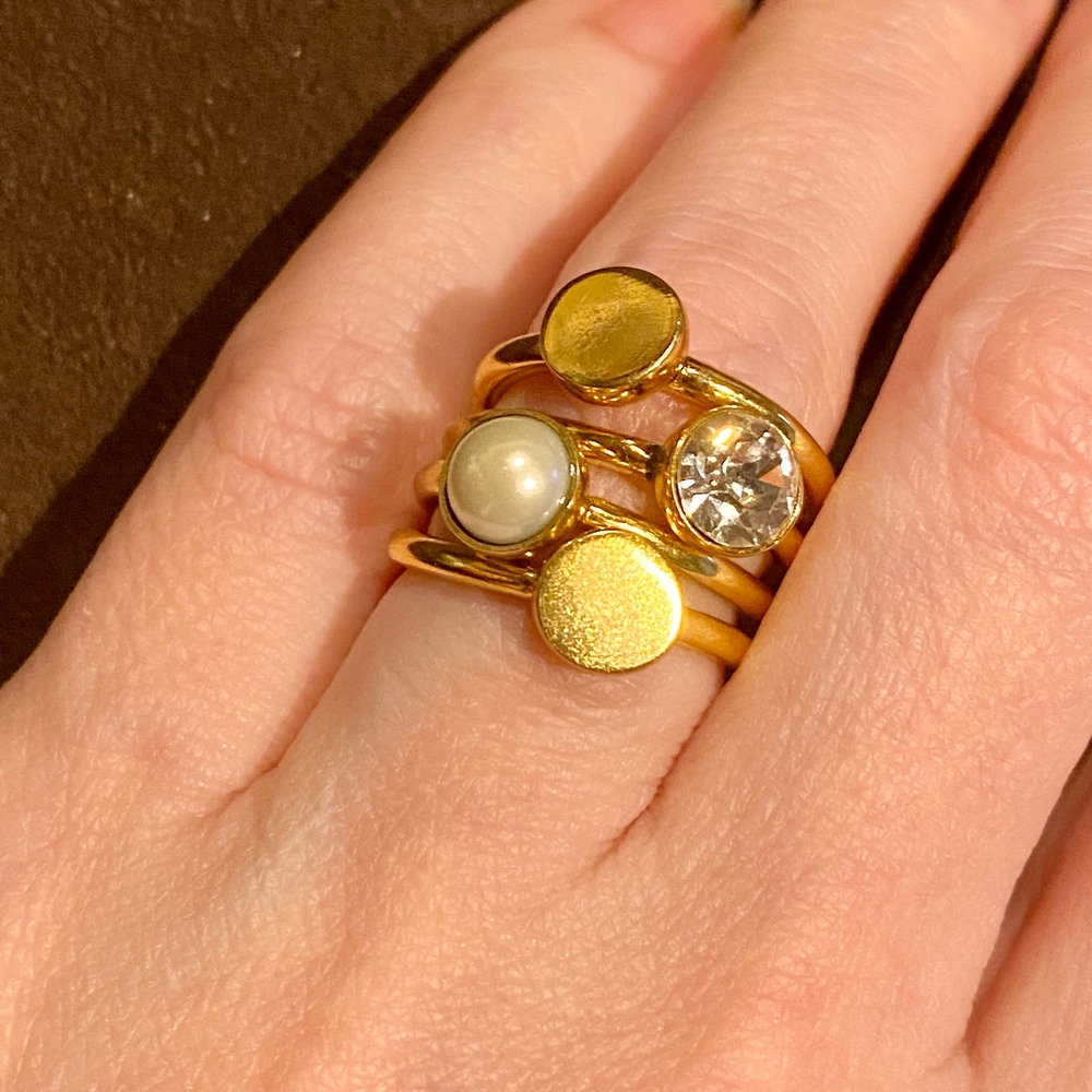MARC JACOBS Stack Ring Set NWT Multiple pearl crystal antique gold medallion OS